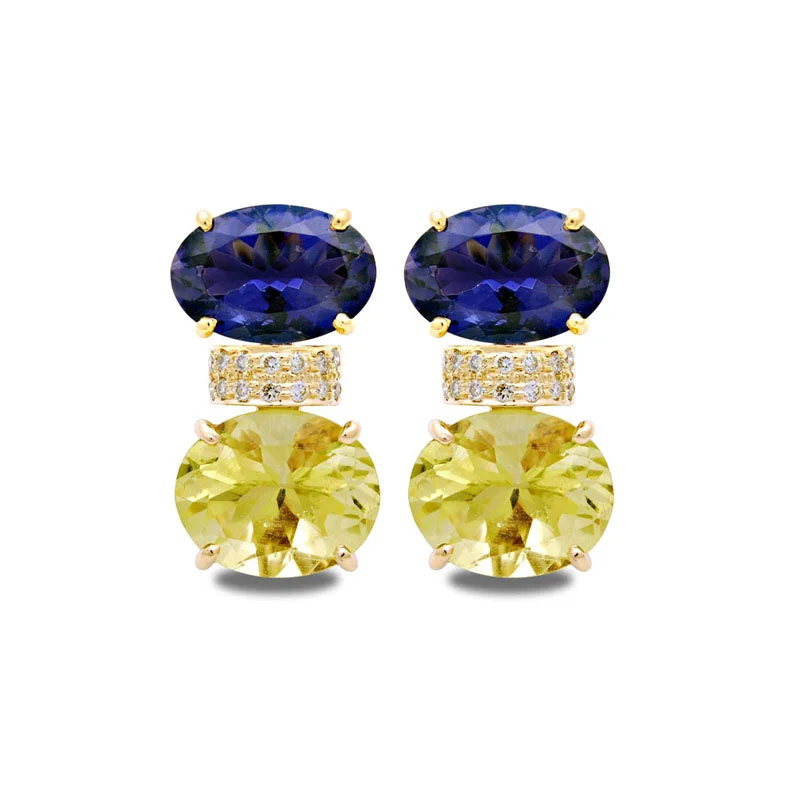 ladies-vintage-rose-gold-earrings-Earrings-Iolite, Lemon Quartz and Diamond