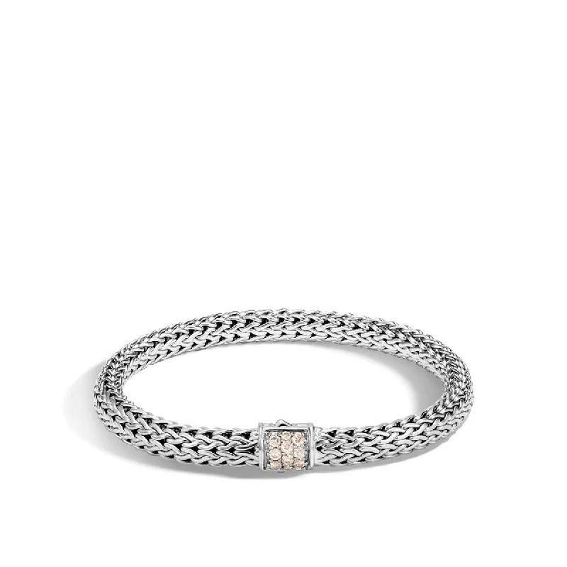 Ladies bracelets arched charm -Classic Chain Silver Champagne Diamond Pave Small Bracelet