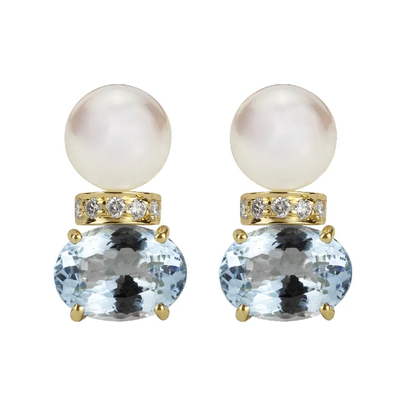 ladies-gemstone-silver-earrings-Earrings - South Sea Pearl, Aquamarine And Diamond (2345C)