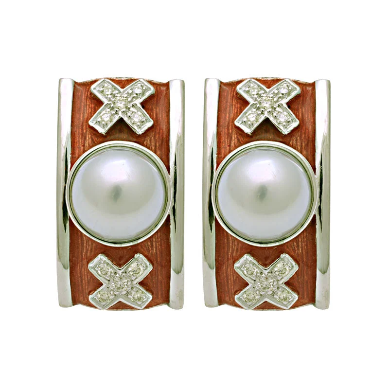 ladies-unique-silver-earrings-Earrings-South Sea Pearl and Diamond (Enamel)