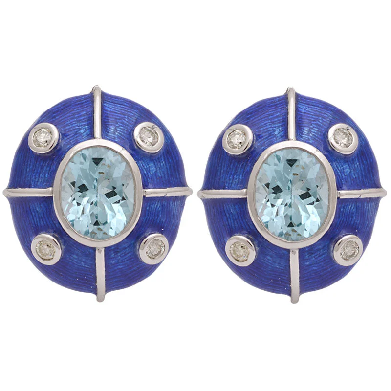 ladies-flower-silver-earrings-Earrings-Blue Topaz and Diamond (Enamel)