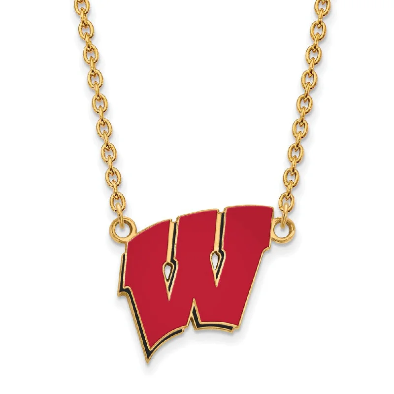 Ladies necklaces for artists -14k Gold Plated Silver U of Wisconsin LG Enamel 'W' Pendant Necklace