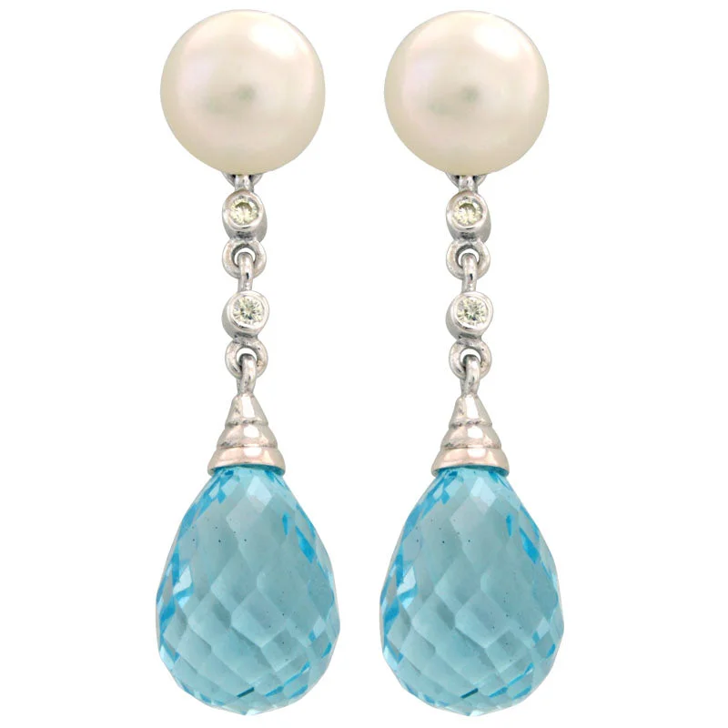 ladies-trendy-diamond-earrings-Earrings-Blue Topaz, Fresh Water Pearl and Diamond