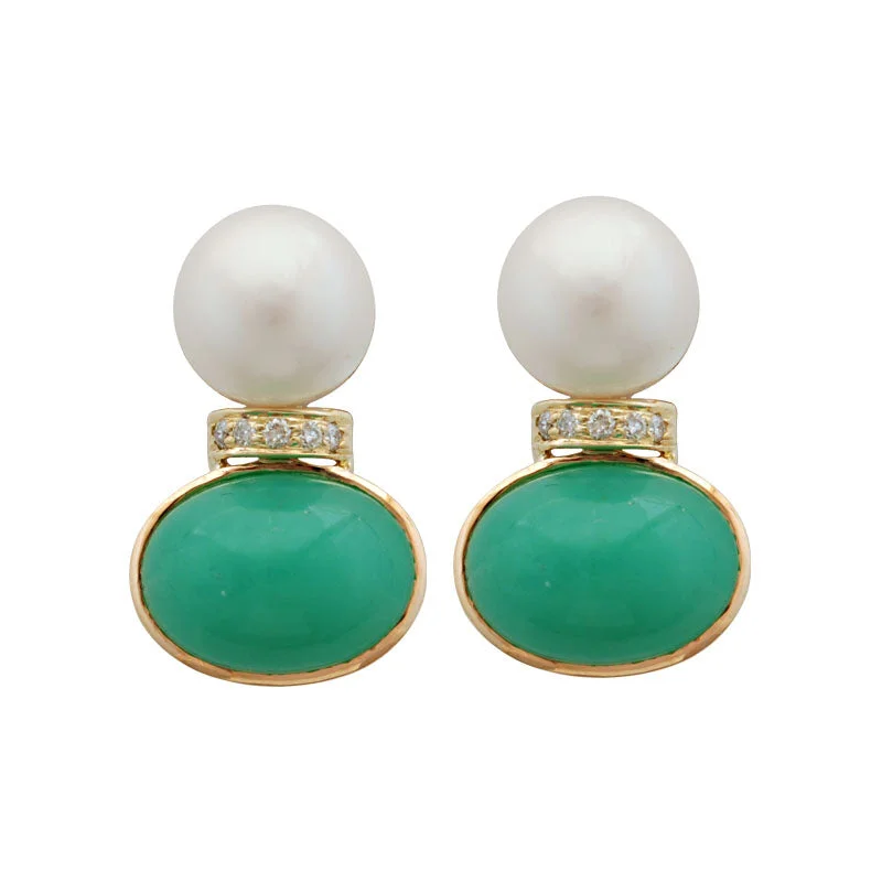 ladies-wedding-gold-earrings-Earrings-Chrysoprase, Pearl and Diamond