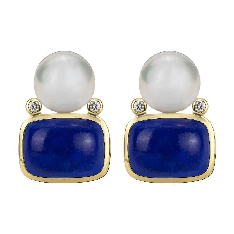 ladies-trendy-pearl-earrings-Earrings - South Sea Pearl, Lapis Lazuli And Diamond (2344D)