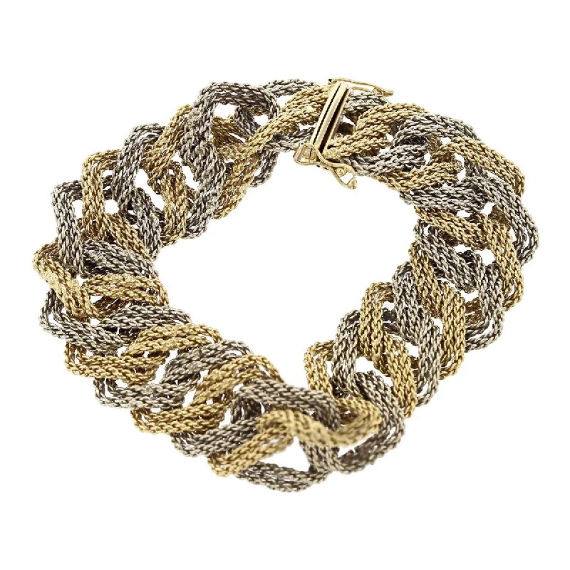 Ladies bracelets with lime moldavite -18K Two-tone Gold Italian Textured Link Bracelet