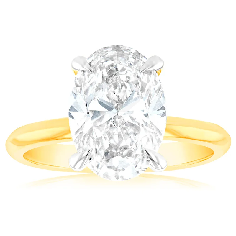 engagement-silver-pave-ring-Luminesce Lab Grown Certified 3 Carat Diamond Oval Solitaire Engagement Ring in 18ct Yellow Gold