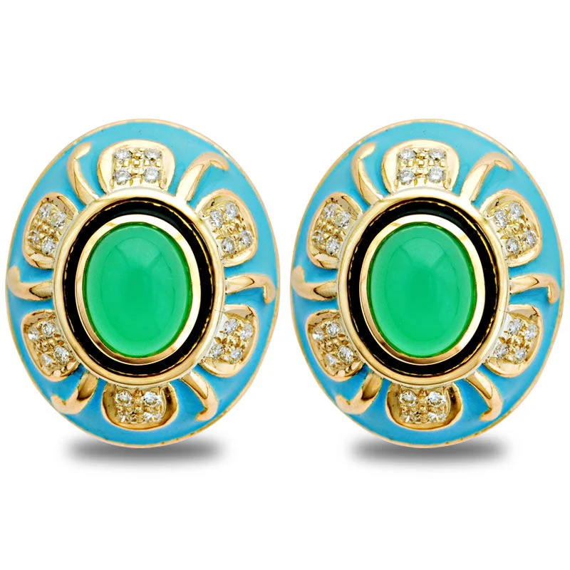 ladies-cross-rose-gold-earrings-Earrings-Chrysoprase and Diamond (Enamel)