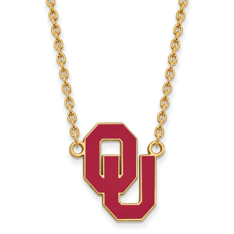 Ladies necklaces bold elegance -14k Gold Plated Silver Oklahoma Large OU Enamel Pendant Necklace