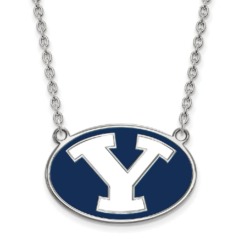 Ladies necklaces fun strands -Sterling Silver Brigham Young U Large Enamel 'Y' Pendant Necklace