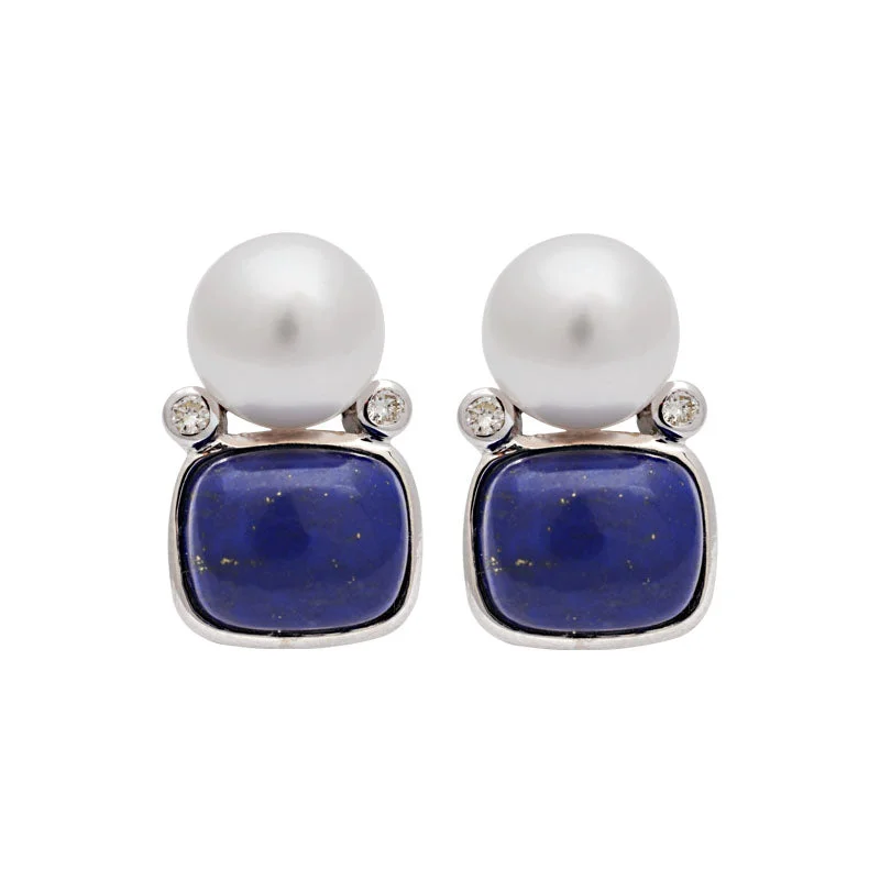 ladies-gold-star-earrings-Earrings-Lapis Lazuli, South Sea Pearl and Diamond