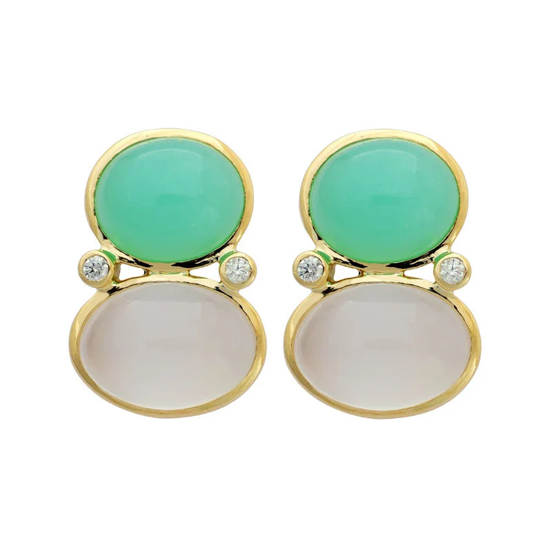 ladies-minimalist-rose-gold-earrings-Earrings-Moonstone, Chrysoprase and Diamond