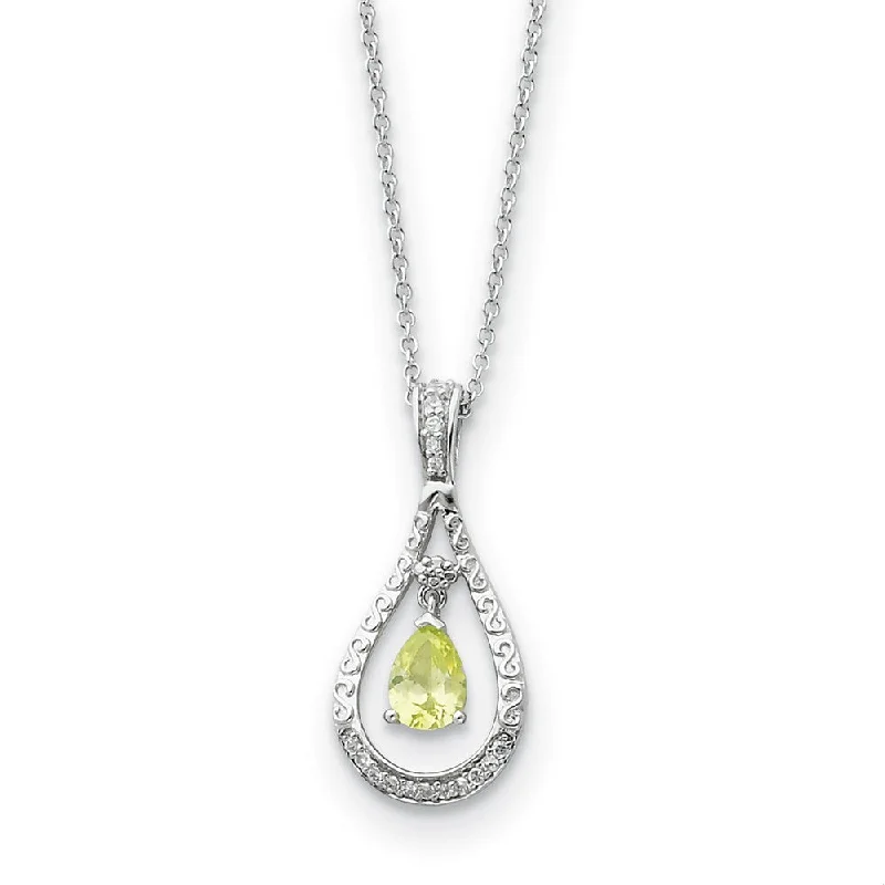 Ladies necklaces classic strands -Rhodium Sterling Silver August CZ Birthstone Never Forget Necklace