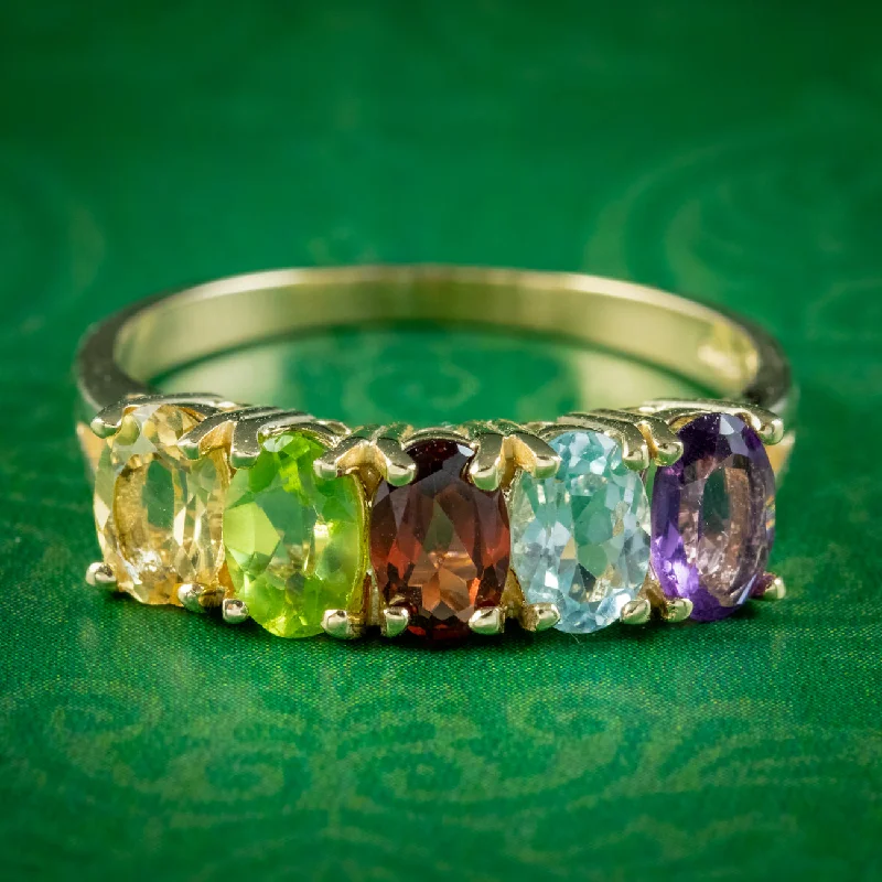 ladies-name-platinum-rings-Victorian Style Gemstone Five Stone Ring 9ct Gold