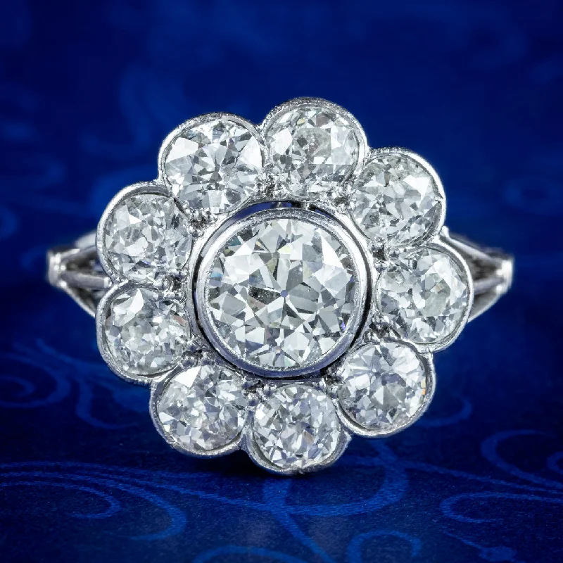 ladies-name-pearl-rings-Antique Edwardian Diamond Daisy Cluster Ring 3ct Total