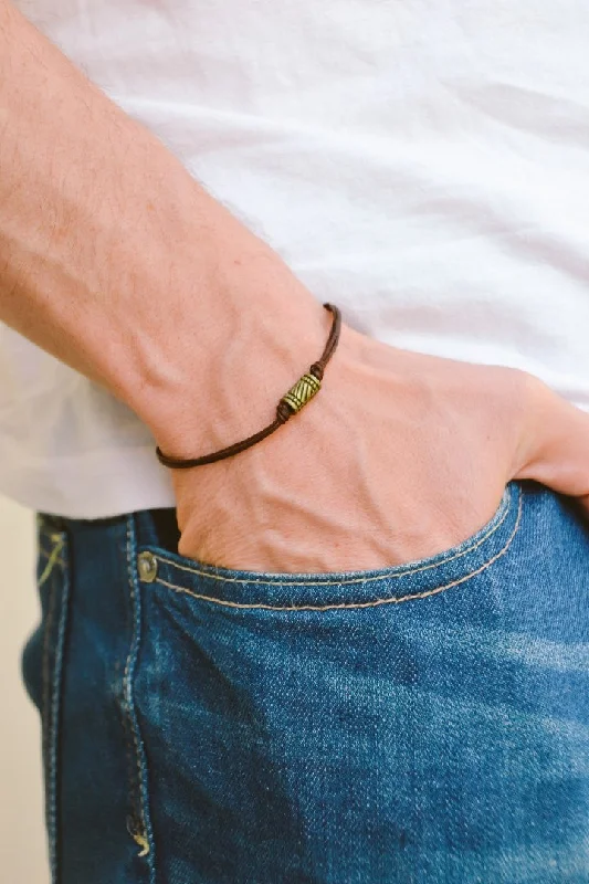 Ladies bracelets with sly charms -Brown cord bracelet for men, bronze tube