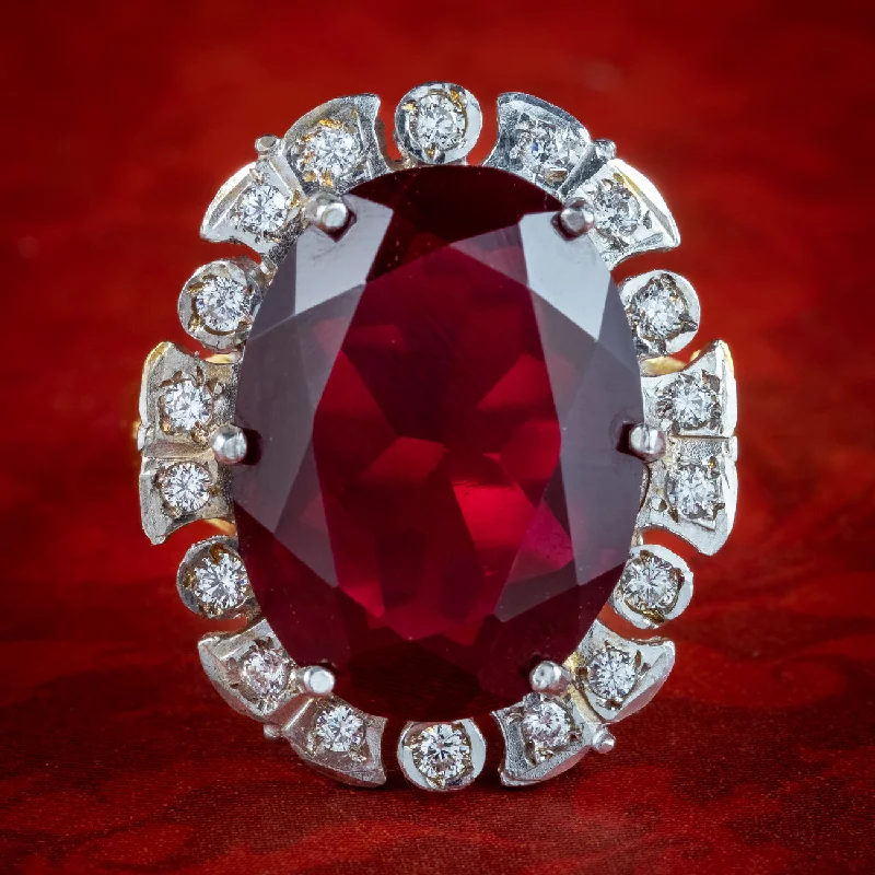 ladies-birthstone-silver-rings-Edwardian Style Synthetic Ruby CZ Cocktail Ring