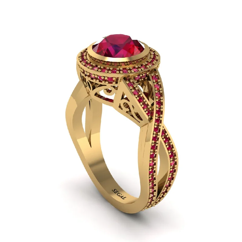 engagement-marquise-cut-platinum-ring-Ruby Filigree Halo Twist Shank Engagement Ring - Wren No. 55