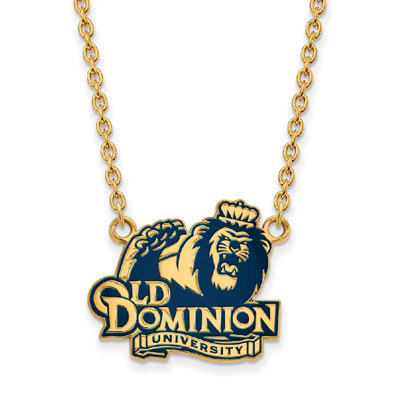 Ladies necklaces with jaw charms -14k Gold Plated Silver Old Dominion U Lg Enamel Pendant Necklace