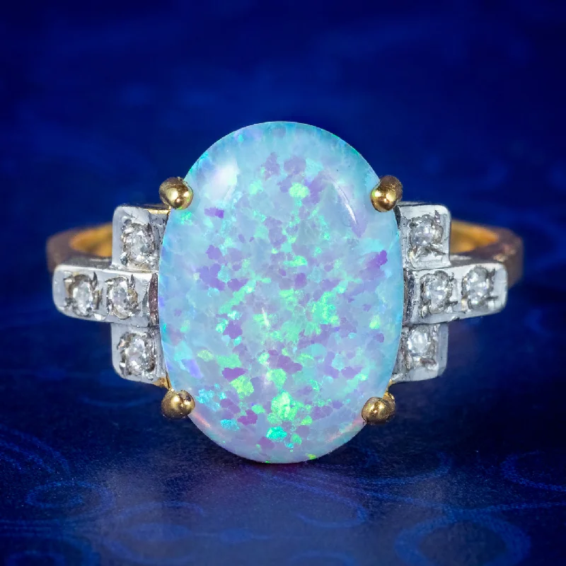 ladies-bridal-rose-gold-rings-Art Deco Style Opal Cz Ring