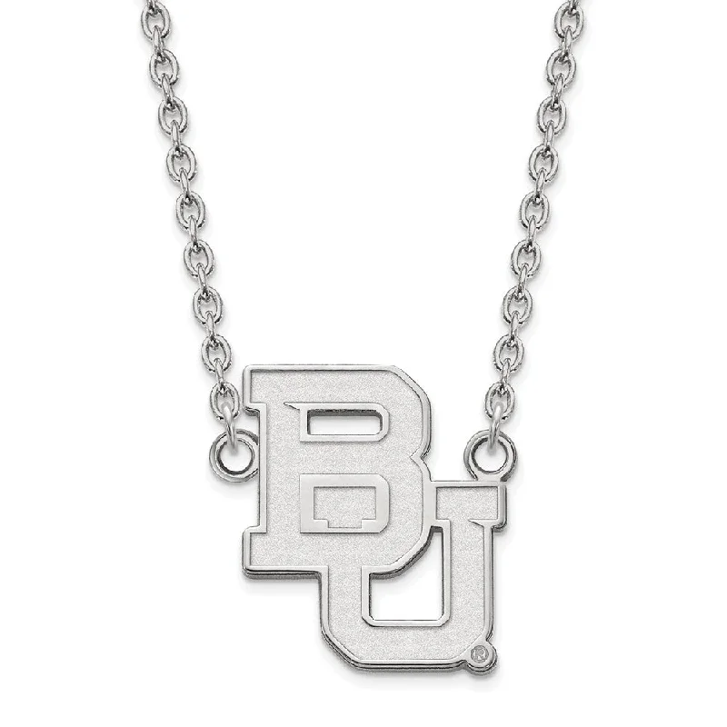 Ladies necklaces with prism charms -Sterling Silver Baylor U Large 'BU' Logo Pendant Necklace