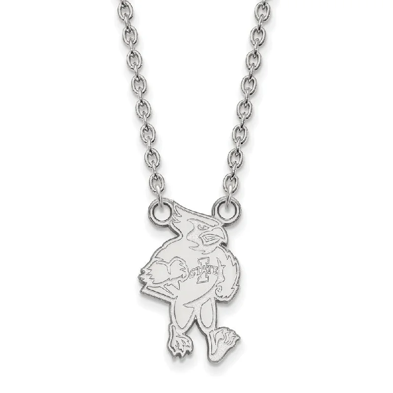 Ladies necklaces wide chains -Sterling Silver Iowa State Large Mascot Pendant Necklace