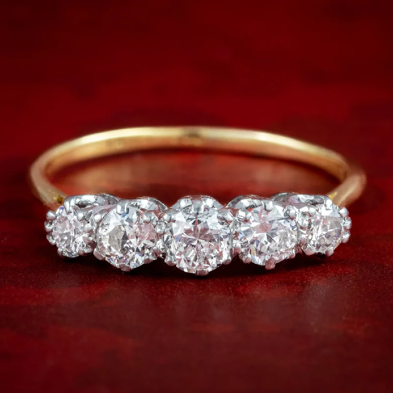 ladies-gold-modern-rings-Antique Victorian Diamond Five Stone Ring 0.82ct Total