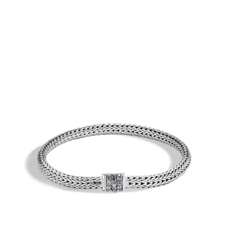 Ladies bracelets with sly charms -Classic Chain Silver Extra Small Bracelet with Mixed Grey Sapphire