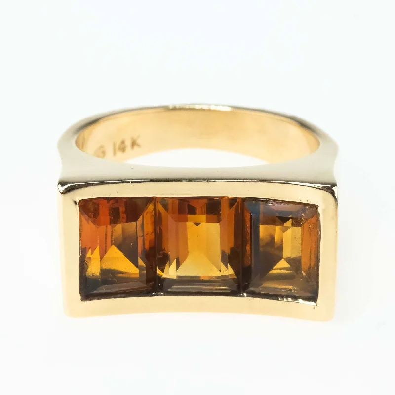 ladies-silver-band-rings-3.46ctw Three Stone Citrine Gemstone Ring in 14K Yellow Gold