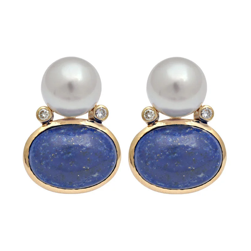 ladies-rose-gold-thread-earrings-Earrings-Lapis Lazuli, South Sea Pearl and Diamond