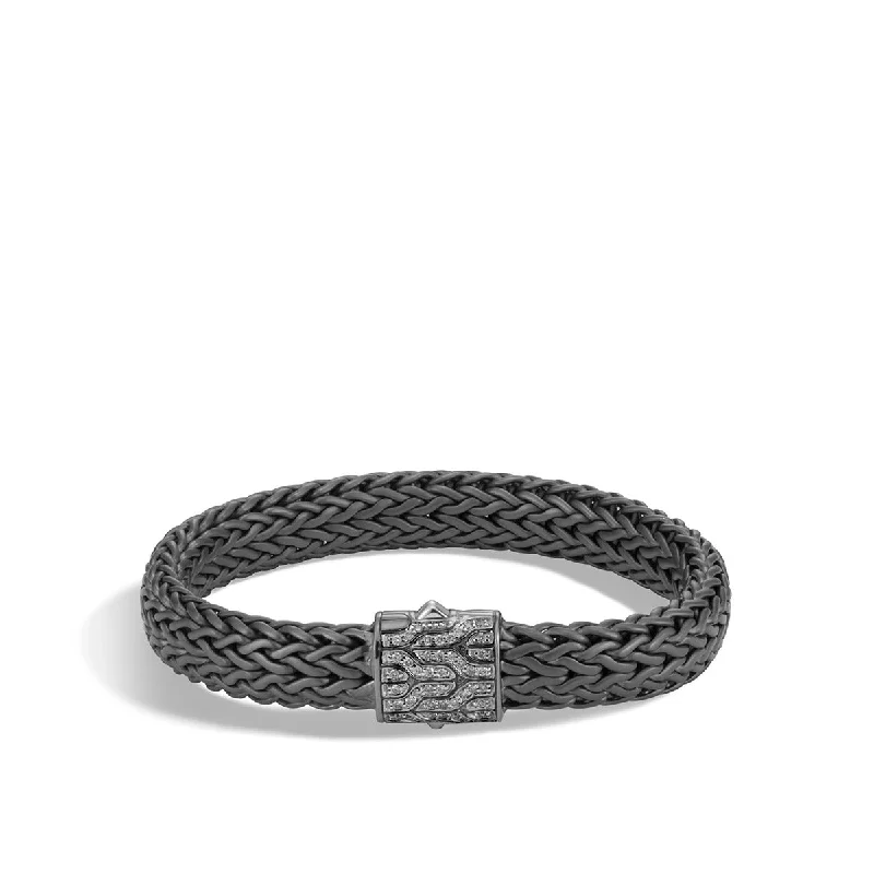 Ladies bracelets for tea moments -Classic Chain Silver Grey Diamond Pave Bracelet with Matte Black Rhodium