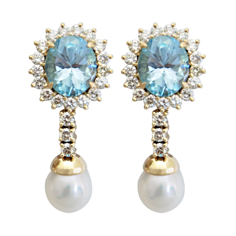 ladies-wedding-pearl-earrings-Earrings-Blue Topaz, Pearl and Diamond