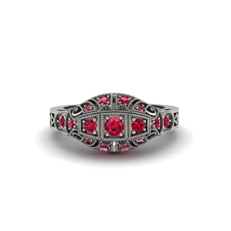 engagement-asscher-cut-diamond-ring-Ruby 3-Stones Art Deco Engagement Ring - Aniyah No. 12