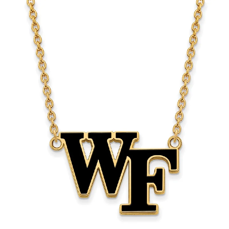 Ladies necklaces starry designs -14k Gold Plated Silver Wake Forest U Lg. Enamel Pendant Necklace