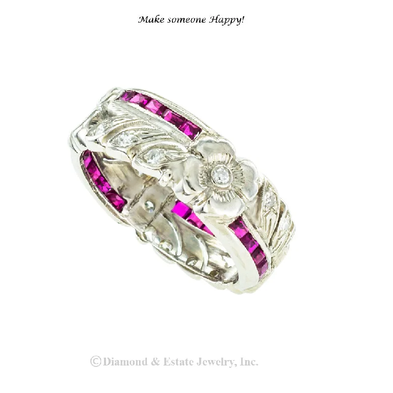 1950s Diamond Ruby Palladium Eternity Ring