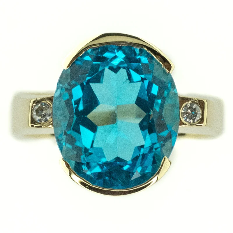 ladies-birthstone-platinum-rings-9.74ctw Blue Topaz with Diamond Accents Gemstone Ring in 14K Yellow Gold - Size 6