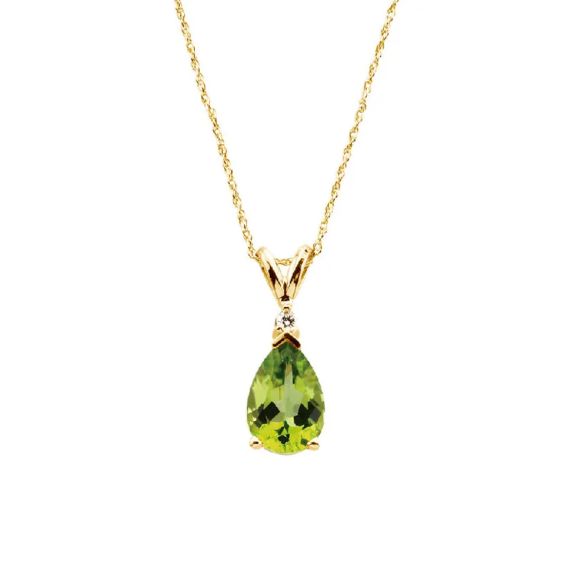 Ladies necklaces cool strands -Peridot Teardrop & .04 Ct Diamond Necklace in 14k Yellow Gold, 18 Inch