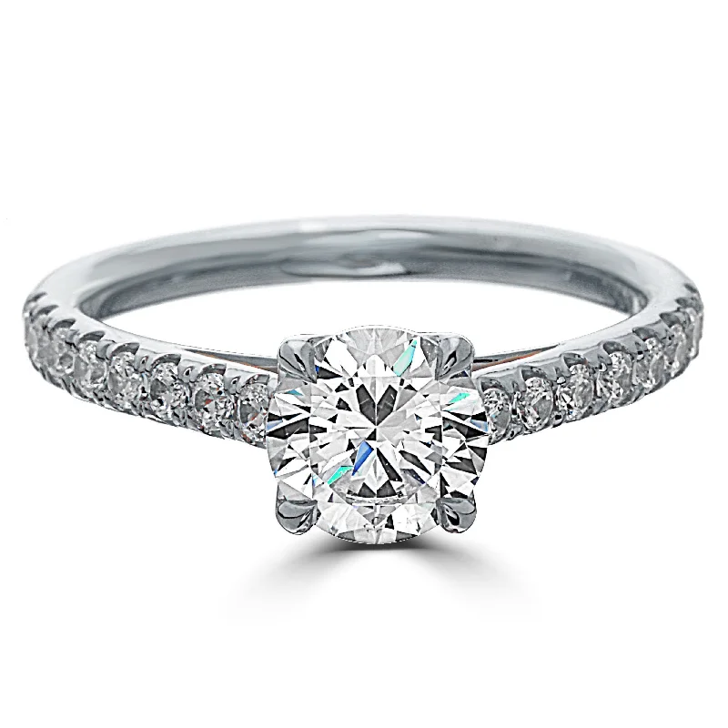 engagement-modern-silver-ring-Point of Love Round Brilliant 1 Carat Diamond Shank Platinum Engagement Ring