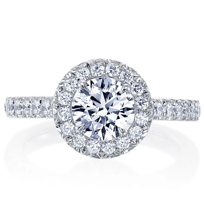 engagement-affordable-gold-ring-Round Halo Diamond Platinum Engagement Ring