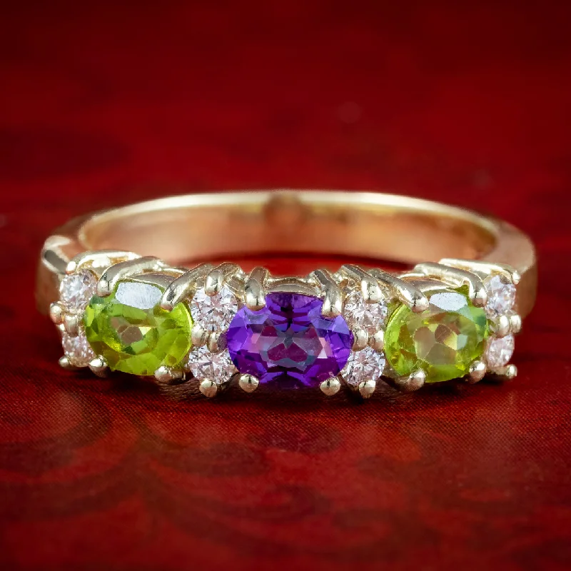 ladies-pearl-vintage-rings-Edwardian Style Suffragette Ring Peridot Amethyst Diamond