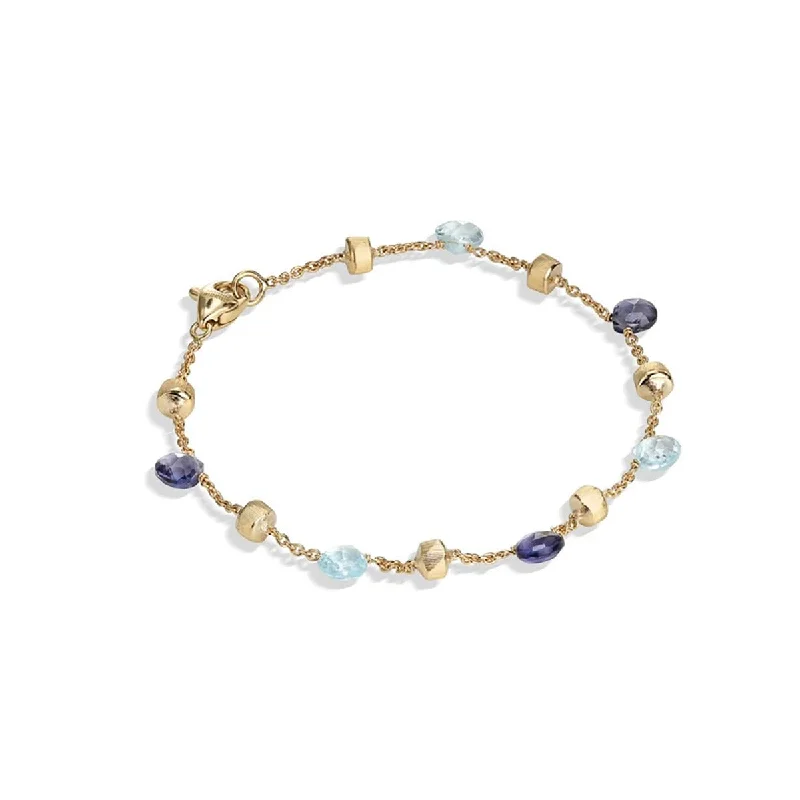 Ladies bracelets with fern agate -18K Yellow Gold Iolite and Blue Topaz Single Strand Bracelet