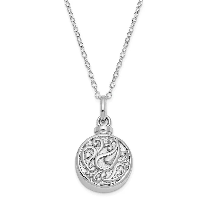 Ladies necklaces with letter charms -Rhodium Plated Sterling Silver Round Tear Ash Holder Necklace, 18 Inch