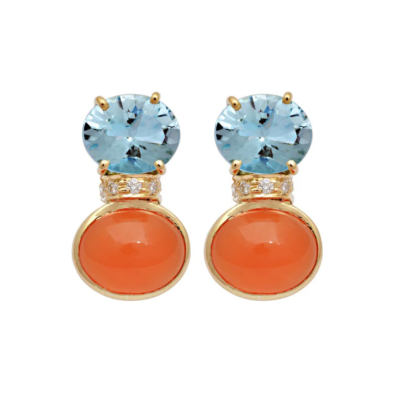 ladies-jacket-rose-gold-earrings-Earrings-Blue Topaz, Cornelian and Diamond