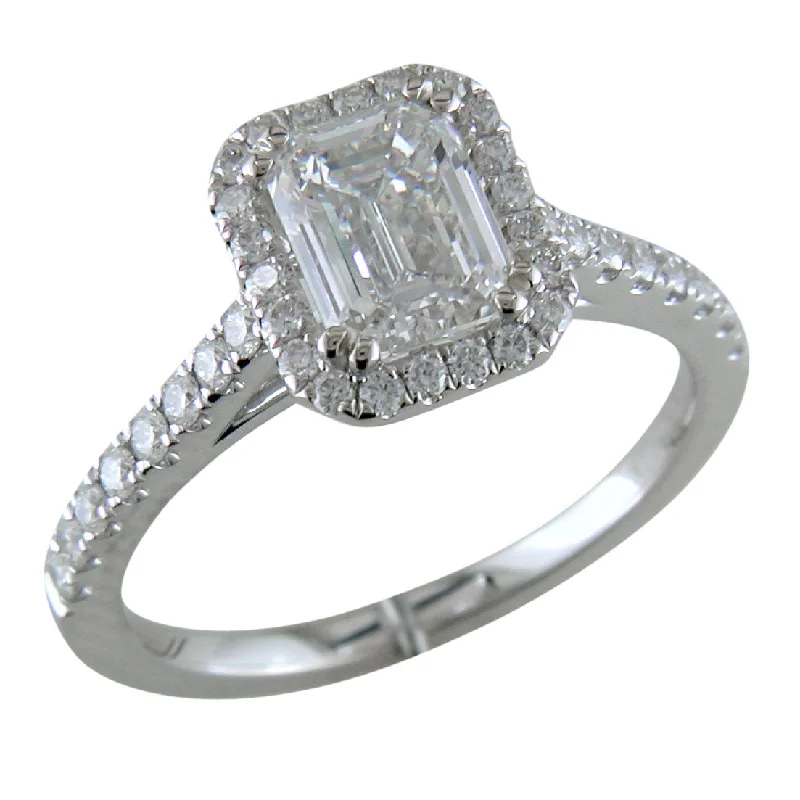 engagement-elegant-platinum-ring-Emerald Cut Diamond Halo White Gold Engagement Ring