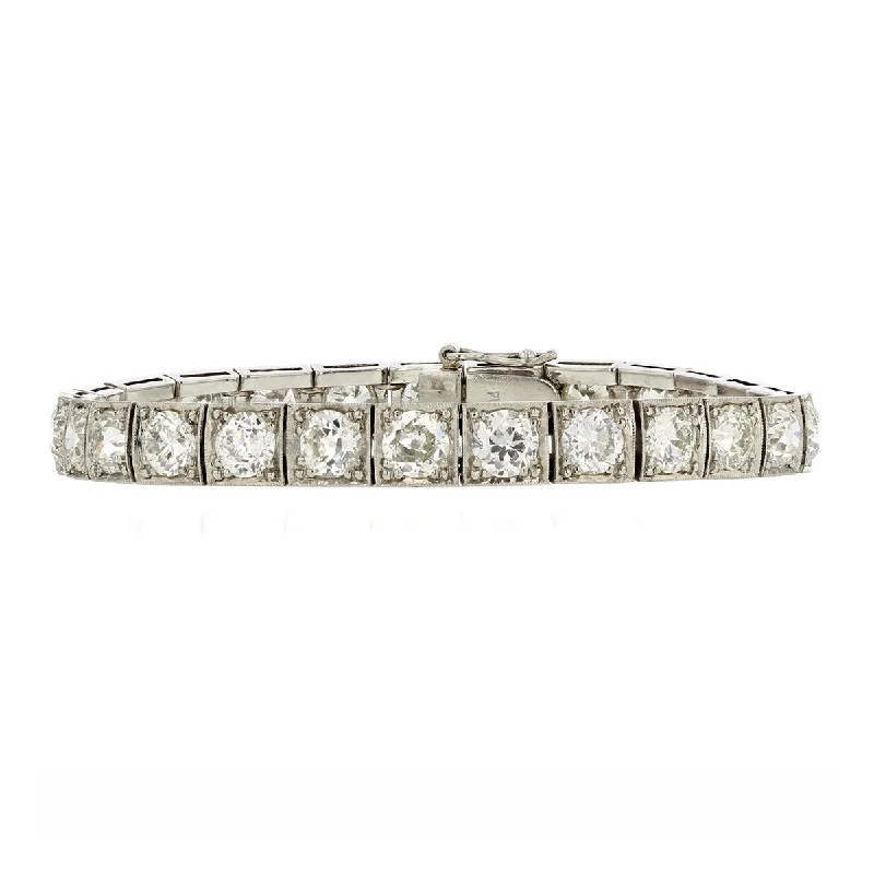 Ladies bracelets elegant flair -Art Deco Platinum 13.44 Carat Diamond Tennis Bracelet