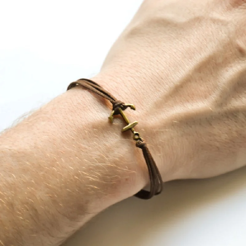 Ladies bracelets for luxe vibes -Bronze Anchor cord bracelet for men, brown cords, gift for him