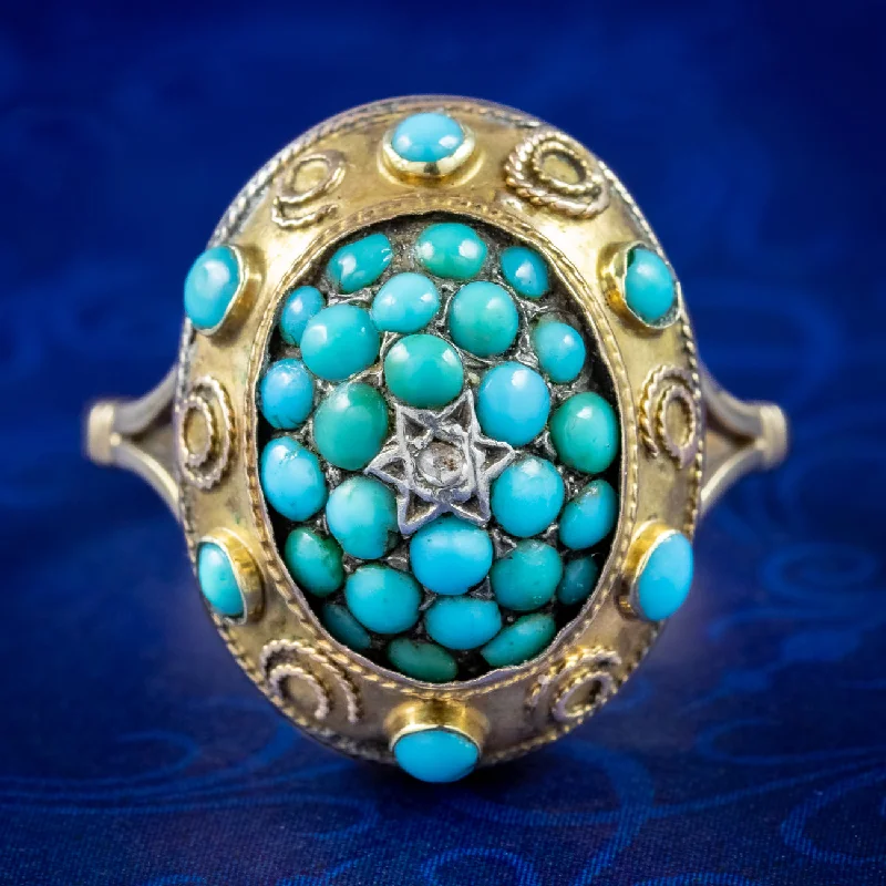 ladies-diamond-classic-rings-Antique Victorian Turquoise Diamond Etruscan Ring