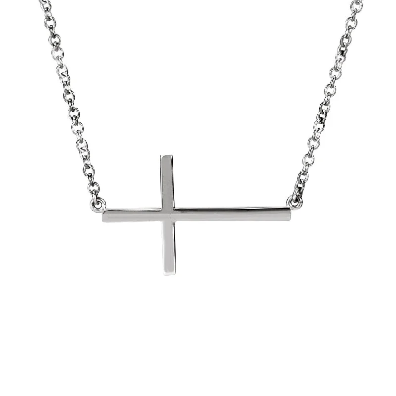 Ladies necklaces coiled designs -28mm Polished Sideways Cross Adjustable Sterling Silver Necklace