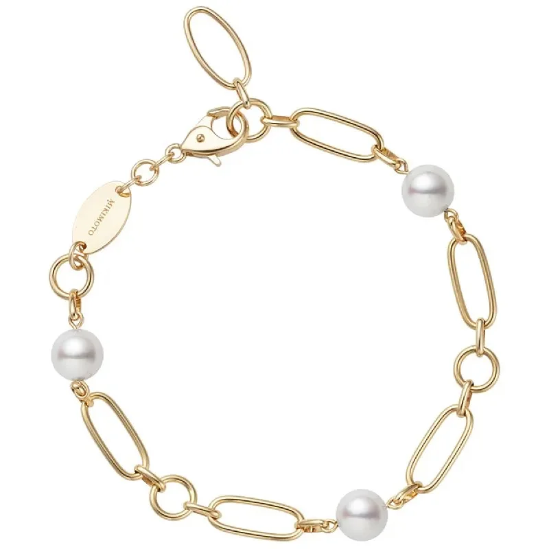 Ladies bracelets with sea chrysocolla -Akoya Cultured Pearl Bracelet in 18K Yellow Gold