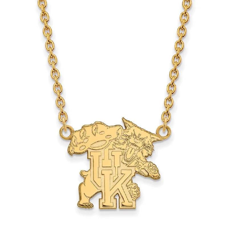 Ladies necklaces for dinner dates -10k Yellow Gold U of Kentucky Large Wildcat UK Pendant Necklace